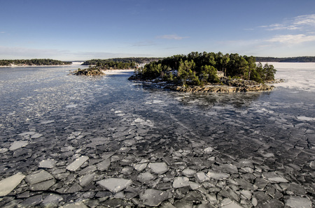 Baltic Sea. Swedish coast. Winter seascape with islands.の写真素材