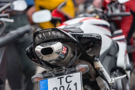 RIGA, LATVIA - APRIL 28, 2018: 2018 Moto Season Opening Event. A close-up of the most interesting...