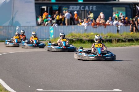 ROPAZI, LATVIA - MAY 24, 2018: Student Sports Games ZZ CHAMPIONSHIP. Students from different classes show their skills in driving a karting on the race track.のeditorial素材