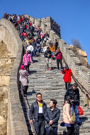 BADALING, CHINA - MARCH  13, 2016: Great Wall of China. Tourists visiting the Great Wall of China near Beijing.のeditorial素材