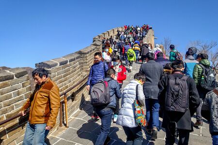 BADALING, CHINA - MARCH  13, 2016: Great Wall of China. Tourists visiting the Great Wall of China near Beijing.のeditorial素材
