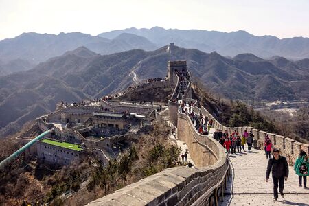 BADALING, CHINA - MARCH  13, 2016: Great Wall of China. Tourists visiting the Great Wall of China near Beijing.のeditorial素材