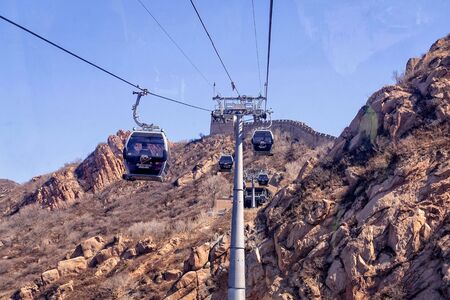 BADALING, CHINA - MARCH  13, 2016: Great Wall of China. A cable car taking visitors up to the Great Wall of China.のeditorial素材