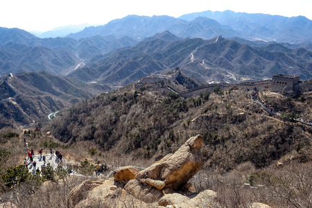 Great Chinese wall in the mountains near Beijingの写真素材