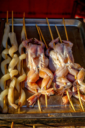 The snack street in Wangfujing, Beijing, China. Snacks with Chinese characteristics.の写真素材