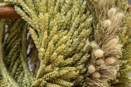 Riga. Latvia. From the wheat crop  braided crowns in Ligo market. Close-up photograph.の写真素材