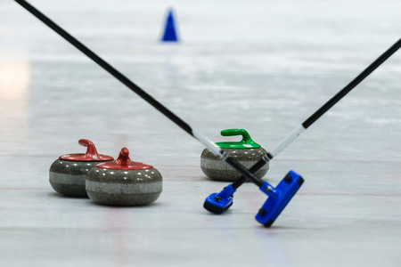 Close up of a Curling game situation.の写真素材