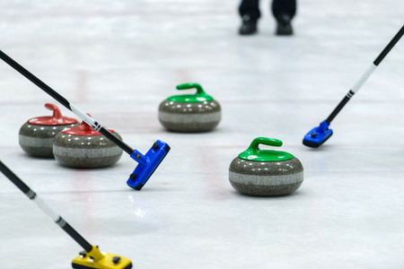 Close up of a Curling game situation.の写真素材
