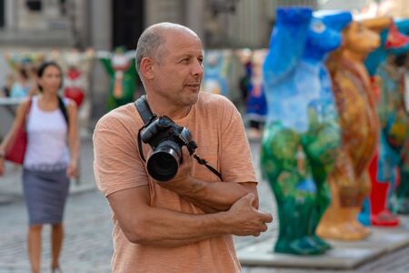 RIGA, LATVIA - JULY 26, 2018: United Buddy Bears exhibition. City residents and tourists are looking...