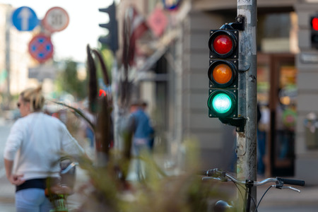Abstracts of metropolitan streets with crossroads and traffic lights.のeditorial素材