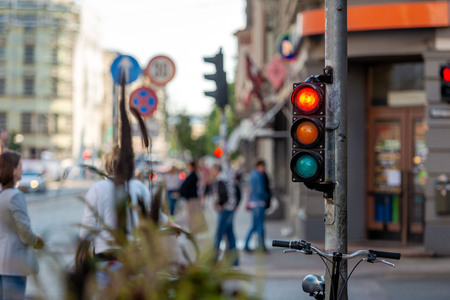 Abstracts of metropolitan streets with crossroads and traffic lights.の写真素材