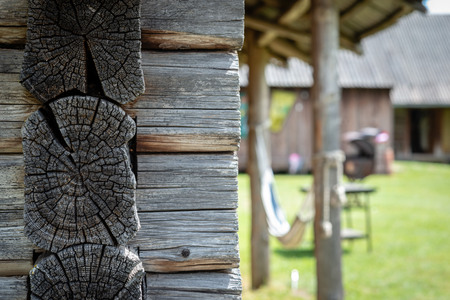 Selective focus photography. Behind the old farmhouse courtyard visible.の写真素材