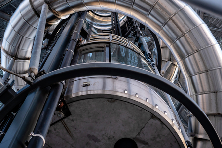 Interior of wooden-steel structure of Pyramidenkogel observation tower, Carinthia, Austriaのeditorial素材