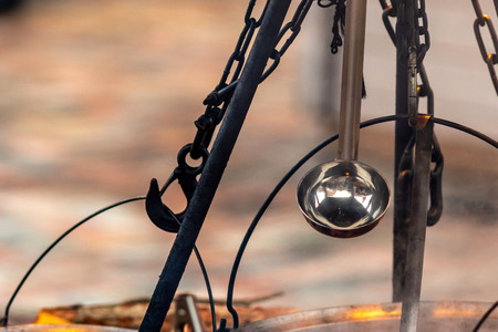 Ladle over the hot gluhwein bowl at a christmas market, Riga, Latvia - Imageの写真素材