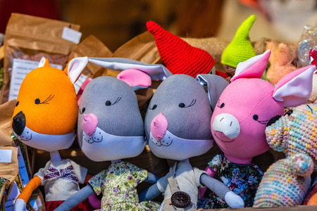 Close-up photo. A hand-made toy line in the craftsmans annual market.のeditorial素材