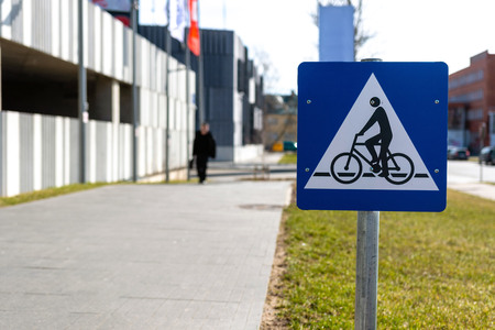 Informative road sign on city bike paths - imageの写真素材