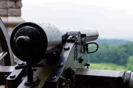A close-up of a civil war cannon on the Gettysburg battlefield. Selective focus.