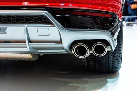 Expensive luxury sports SUV with dual exhaust. Exterior detail close-up - imageの写真素材