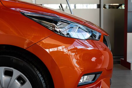 Close-up of the front light of a modern car. Exterior details. Side view  - imageの写真素材