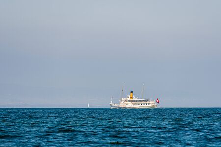 Geneva, Switzerland - April 14, 2019: CGN boat on Lake Geneva. Lake Geneva General Navigation...