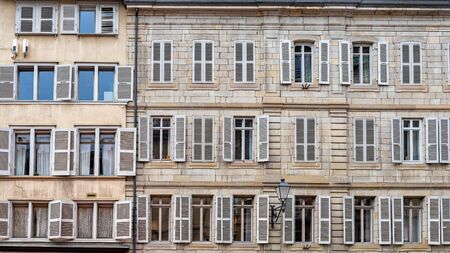 Geneva, Switzerland - April 14, 2019: Facade of an ancient building in the Old Town of Geneva - imageのeditorial素材