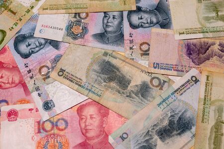 Yuan notes closeup. Chinese money is background - Imageの写真素材