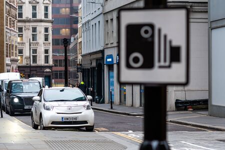 London, England, UK - December 31, 2019: A car with a speed camera on the roof records violations on...