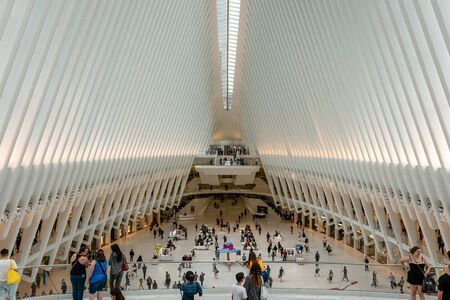 Manhattan, New York City, USA - June 7, 2019: Oculus Inside Of World Trade Center Transportation...
