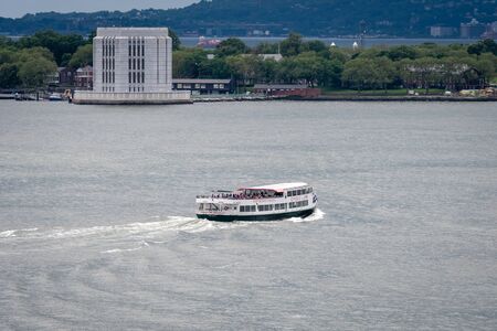 New York City, USA - June 21, 2019: tourist boat on the Hudson Riverのeditorial素材