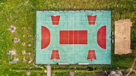 empty sports field from above, games field without any players during quarantine,social distance conceptの写真素材