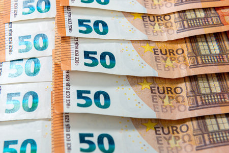 background from 50 euro banknotes, Euro banknote as part of the economic and trading system,...