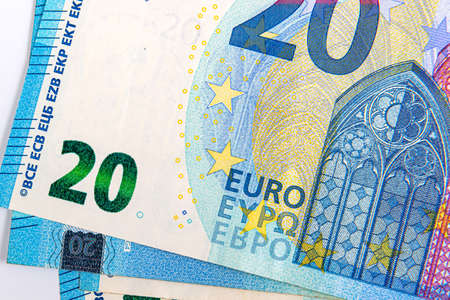 background from 20 euro banknotes, Euro banknote as part of the economic and trading system,...