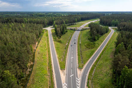 Highway A1 Via Baltica (between Vilnius, Riga and Tallinn), road section next to Saulkrasti, Latvia,...