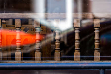 abstract urban background, street reflection in the window glass, closeup