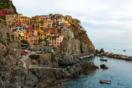 view of Manarola, Manarola is a small town in the province of La Spezia, Liguria, northern Italyのeditorial素材