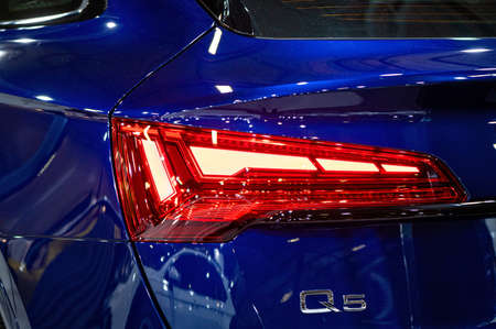 Riga, Latvia, Sep 24, 2021: rear LED lights closeup of nev Audi Q5 sportback luxury SUV, model 2021, stylish exteriorのeditorial素材