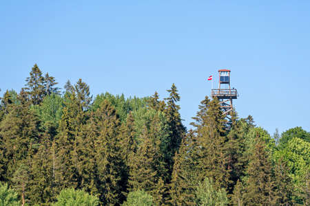 observation tower above the forest tops in Delinkalns, Aluksne, Latviaの写真素材