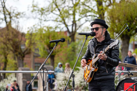 Dobele, Latvia - May 13, 2022: Miks Dukurs performs at the Little Drummers Summit in the historic Dobele Market Squareのeditorial素材