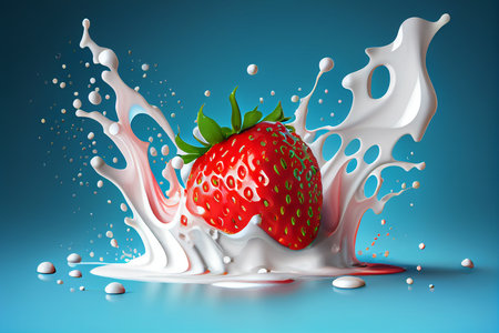 ilustration, strawberry in thick paint splashes on colorful background, generative aiの写真素材