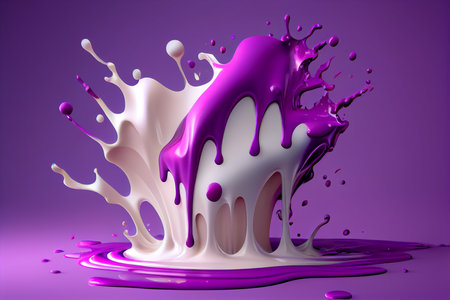 abstract ilustration, purple and white thick creamy splashes on a colorful background, generative aiの写真素材