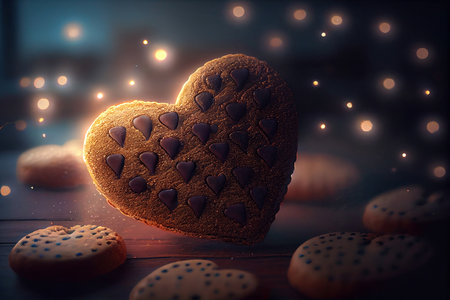 Valentines day heart shaped cookies, soft lighting, selective focus, generative aiの写真素材