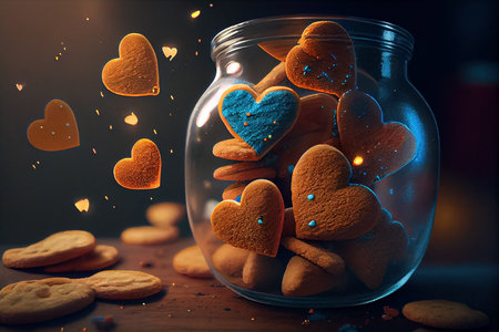 Valentines day heart shaped cookies, soft lighting, selective focus, generative aiの写真素材