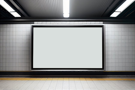 abstract ilustration, Empty advertisement light box on the underground subway hall, Generative AIの素材