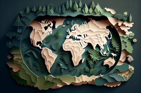 Earth shapes with trees water and shadow. Save the earth concept, generative aiの写真素材