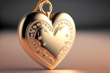 pendant with a diamond in the form of a golden sparkling heart on a light background, Generative AIの素材