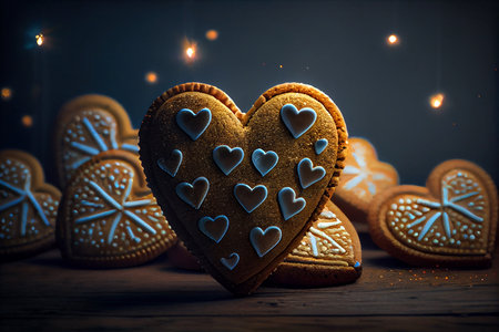 Valentines day heart shaped cookies, soft lighting, selective focus, generative aiの写真素材