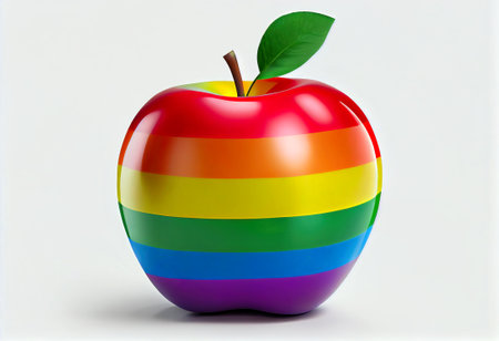 3d rainbow LGBTQ apple on isolated white background, generative aiの素材