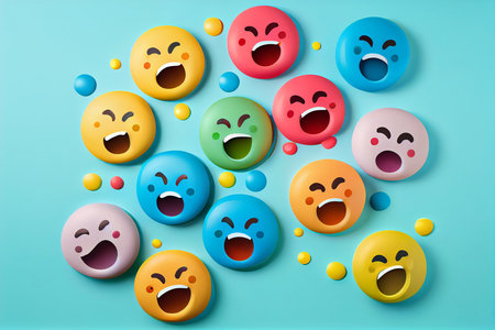 April Fools' Day concept with happy emoji. colorful design, generative aiの素材