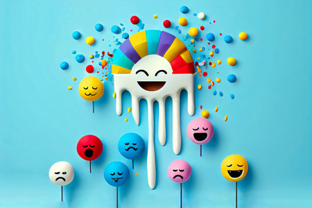 April Fools' Day concept with happy emoji. colorful design, generative aiの素材