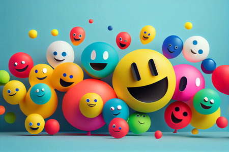 April Fools' Day concept with happy emoji. colorful design, generative aiの素材
